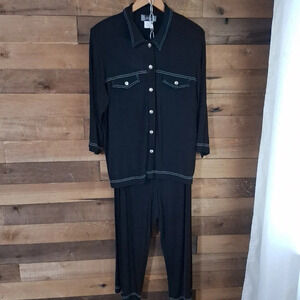 Slinky Brand Black Pantsuit with White Trim